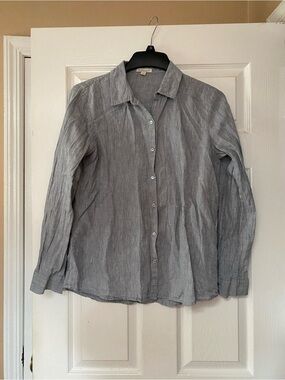 Eileen Fisher Organic Linen Button Down Up Blouse Shirt